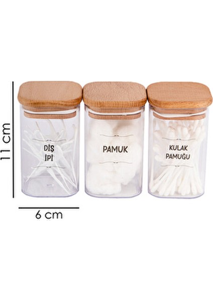 4'lü Ahşap Kapaklı Akrilik Kavanoz Seti Makyaj Pamuk Kulak Pamuğu Diş İpi 250 ml fırsatları