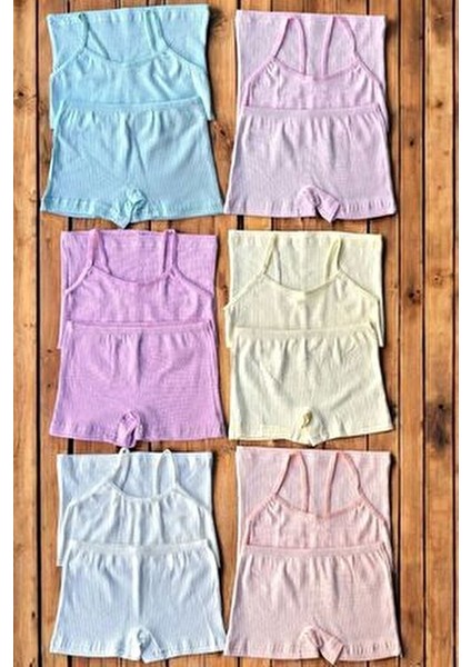 6'lı Pastel Renk Kız Çocuk Fitilli Atlet & Boxer Takım modelleri