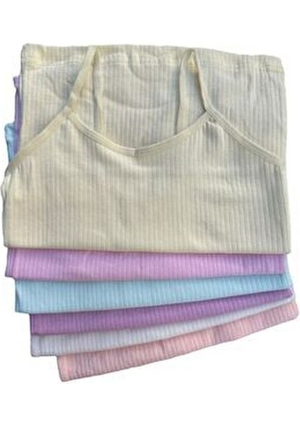 6'lı Pastel Renk Kız Çocuk Fitilli Atlet & Boxer Takım