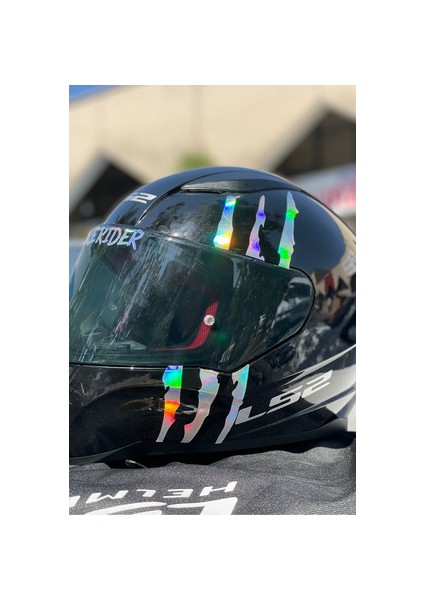 Kask Için Dekoratif Hologramlı Pençe Izi Sticker Etiket 20CMX6CM (1 Adet)