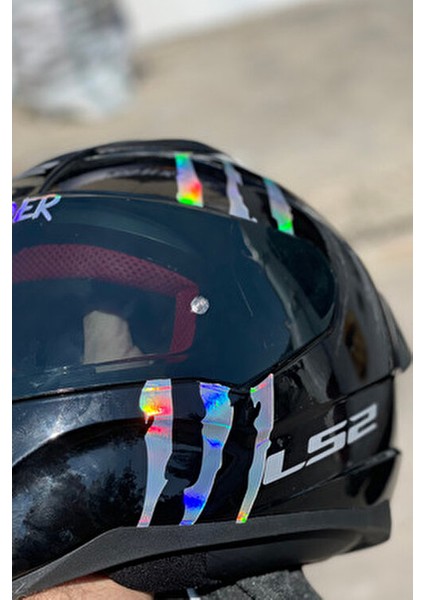 Kask Için Dekoratif Hologramlı Pençe Izi Sticker Etiket 20CMX6CM (1 Adet) modelleri