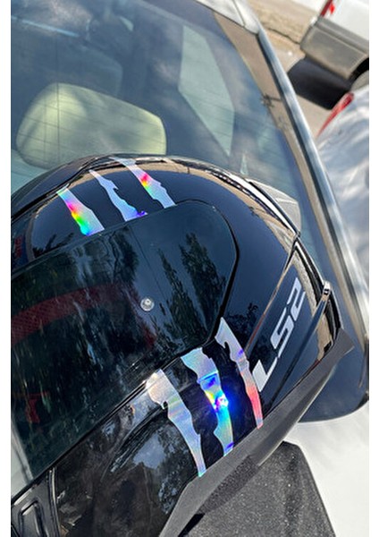 Kask Için Dekoratif Hologramlı Pençe Izi Sticker Etiket 20CMX6CM (1 Adet)