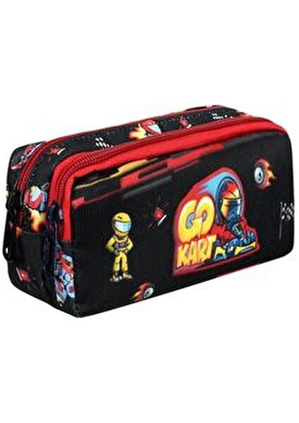 Lisanslı Siyah-Kırmızı Go Kart Desenli 2 Cepli Kalem Kutusu modelleri