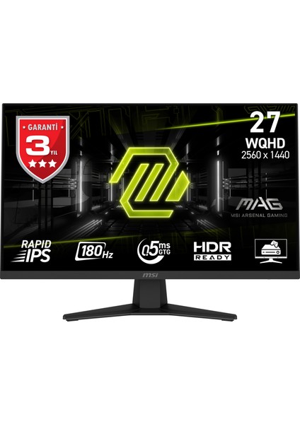 Msı 27" Mag 274QF 2560X1440 (Wqhd) 16:9 Flat Rapıd IPS 180HZ 0.5ms (Min.) Adaptıve-Sync Gamıng Monıtor
