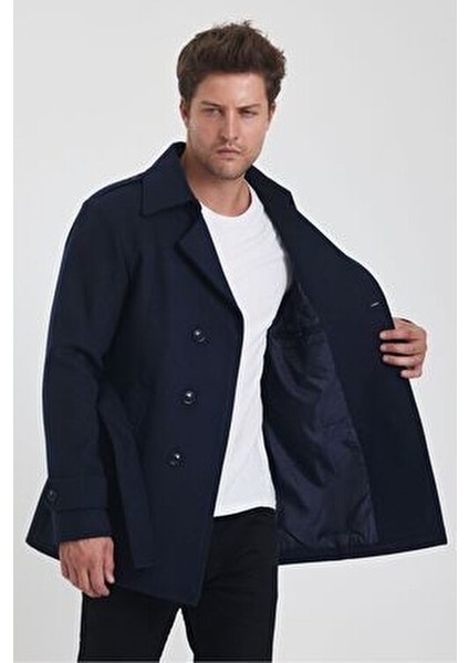 Lacivert Kruvaze Yaka Dar Kalıp Kaşe Kaban Kadın Slim Fit Özellikli fiyatları