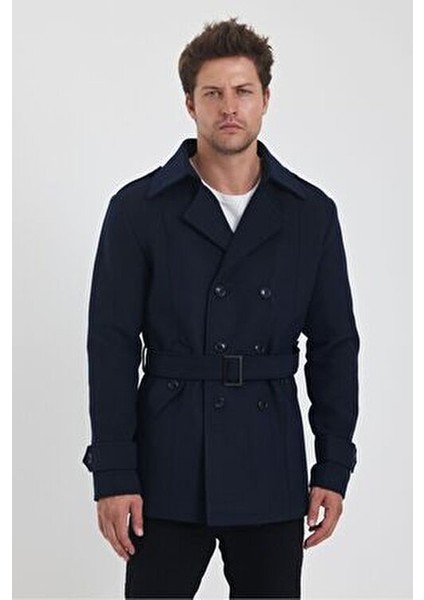 Lacivert Kruvaze Yaka Dar Kalıp Kaşe Kaban Kadın Slim Fit Özellikli modelleri