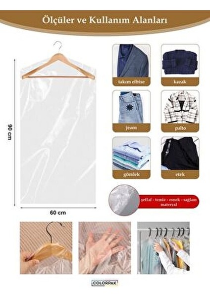 Elbise Poşeti (60X90 Cm) Askı Delikli Omuzlu Kesim (15 Adet) Şeffaf Kıyafet Koruma Hurç Kılıf Naylon fiyatları