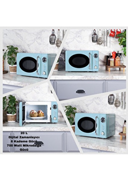 Md 20 Yd Retro Düş Mavisi Mikrodalga Fırın