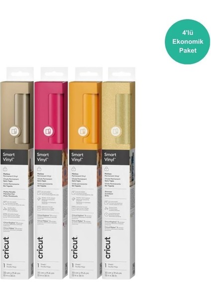 Smart Kalıcı Vinil Folyo Canlı Renkler 4'lü Set (Şampanya, Parti Pembesi, Sarı, Altın)