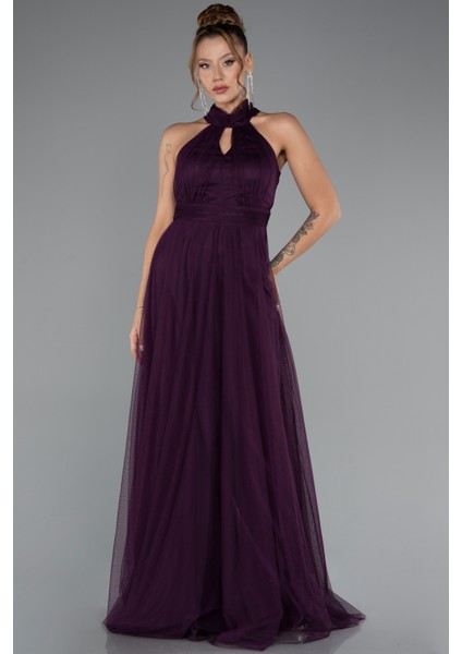 Halter Yaka Uzun Büyük Beden Abiye ABU3253