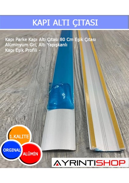 Kapı Parke Kapı Altı Çıtası 80 cm Eşik Çıtası Alüminyum Gri, Altı Yapışkanlı Kapı Eşik Profili -