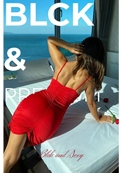 Premium Büzgülü Mini Elbise Kadınlar İçin Gece Şıklığı Kırmızı Renk Slim Silüet