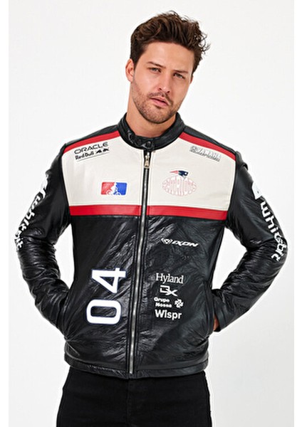 Oversize Puf Deri Bomber Ceket Rüzgar Geçirmez Baskılı Model