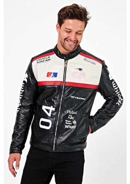 Oversize Puf Deri Bomber Ceket Rüzgar Geçirmez Baskılı Model