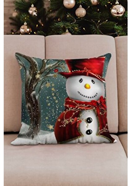 Yılbaşı Temalı 2li Kardan Adam ve Noel Baba Desenli Kırmızı Beyaz Dijital Baskı Kırlent Kılıfı Seti fiyatları