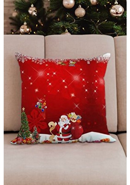 Yılbaşı Temalı 2li Kardan Adam ve Noel Baba Desenli Kırmızı Beyaz Dijital Baskı Kırlent Kılıfı Seti modelleri