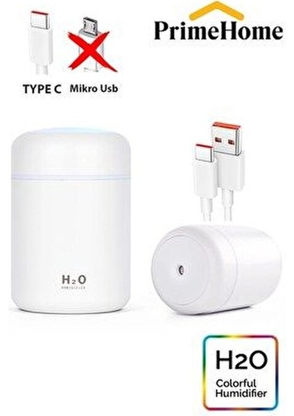 Şarjlı H2O 300 ml Ultrasonik Hava Nemlendirici ve Aroma Difüzörü Type C Girişli modelleri