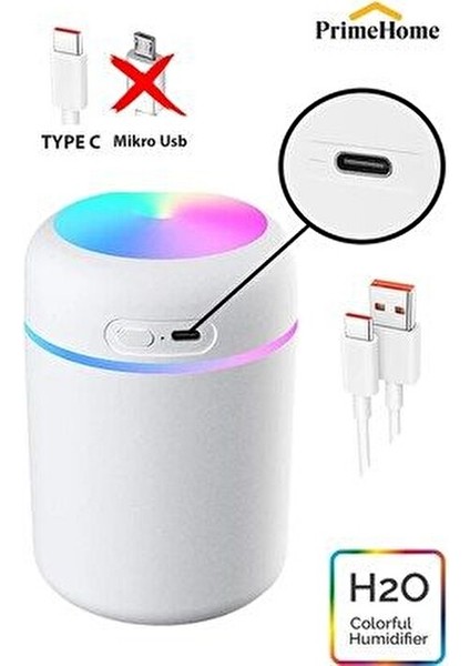Şarjlı H2O 300 ml Ultrasonik Hava Nemlendirici ve Aroma Difüzörü Type C Girişli fırsatları