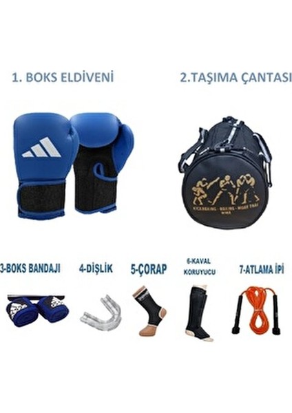 Boks Sporcu Çantalı Antrenman Seti Boxing, Adidas ADIH25 Boks Eldiveni ve Ekipmanı, Gifttoom.
