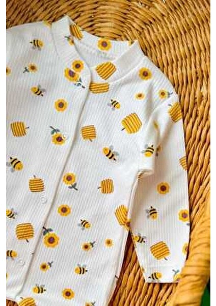 Bebek Arı Baskılı Çıtçıtlı Yenidoğan Bebek Tulumu %100 Pamuk Esnek 1-3-6 Aylık Unısex modelleri