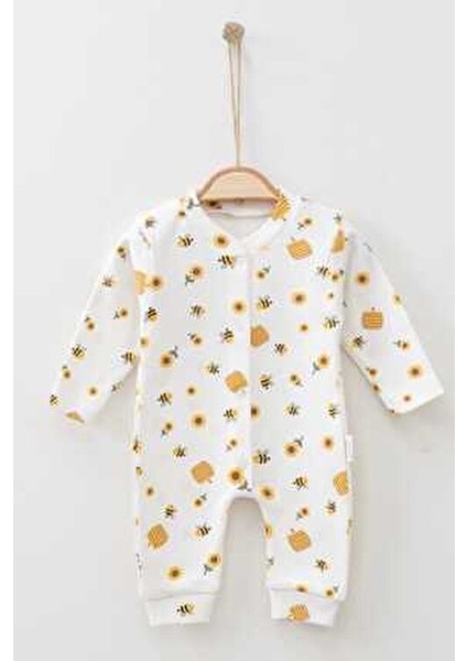 Bebek Arı Baskılı Çıtçıtlı Yenidoğan Bebek Tulumu %100 Pamuk Esnek 1-3-6 Aylık Unısex fırsatları