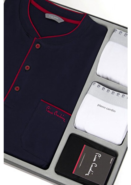 Pamuklu Pijama Takımı-Boxer-Atlet-Çorap 4'lü Kutulu Damat Çeyiz Seti Q2.U.0O.K0K.A0P.C