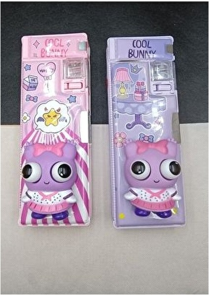 Lüks Cool Bunny Iki Kapaklı Dragon Gözleri Fırlayan Oyuncaklı Kalemlik Kalem Traşlı Kalem Kutusu 1AD