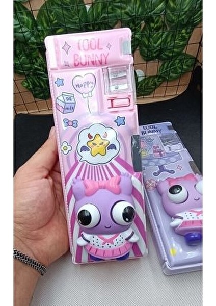 Lüks Cool Bunny Iki Kapaklı Dragon Gözleri Fırlayan Oyuncaklı Kalemlik Kalem Traşlı Kalem Kutusu 1AD fırsatları
