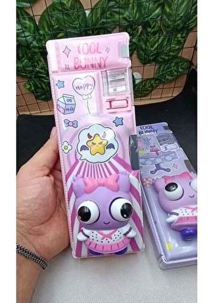 Lüks Cool Bunny Iki Kapaklı Dragon Gözleri Fırlayan Oyuncaklı Kalemlik Kalem Traşlı Kalem Kutusu 1AD indirimleri