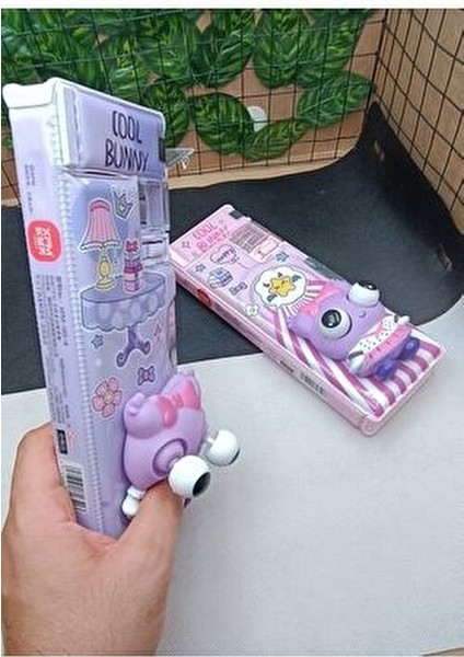 Lüks Cool Bunny Iki Kapaklı Dragon Gözleri Fırlayan Oyuncaklı Kalemlik Kalem Traşlı Kalem Kutusu 1AD