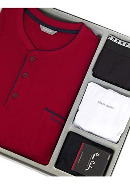 Pamuklu Pijama Takımı-Boxer-Atlet-Çorap 4'lü Kutulu Damat Çeyiz Seti Q2.U.0O.K0K.A0P.C