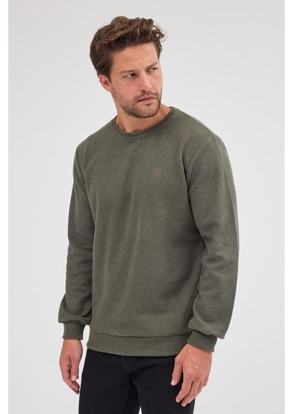 Erkek Haki Standart Fit Normal Kesim Pamuklu Basic Bisiklet Yaka Sweatshirt fırsatları