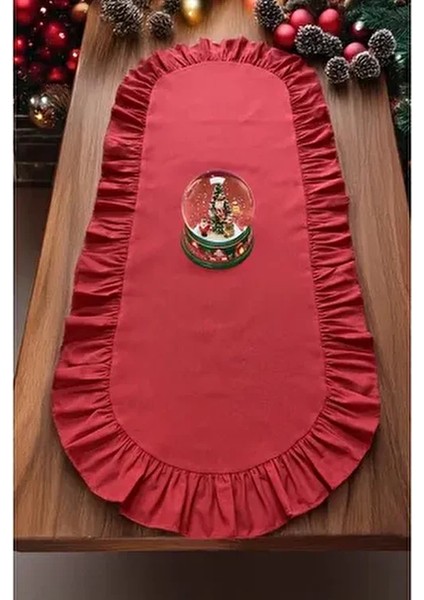 Fırfırlı Pamuk Polyester Oval Runner 30X80 cm