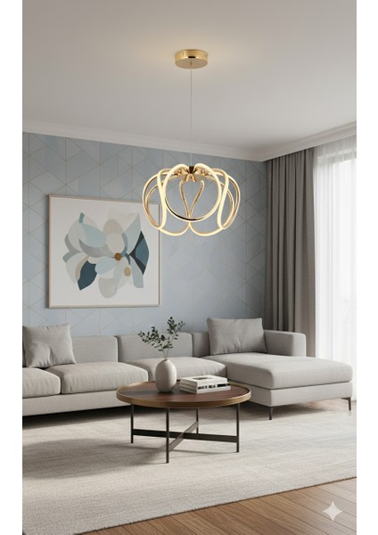 Lina Gold Tekli Sarkıt Avize - 3 Renk Işık Ayarlı, Ledli modelleri