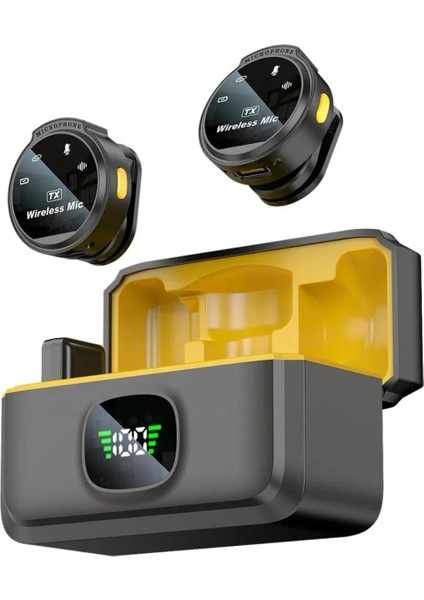 J6 Iphone ve Android Uyumlu Mini Kablosuz Yaka Mikrofonu Göstergeli LED Şarj Kutulu Gürültü Azaltma