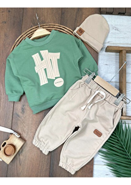 Hi Kabartma Baskılı Bereli Arma Detaylı Oversize (Geniş Kalıp) Erkek Bebek Takım