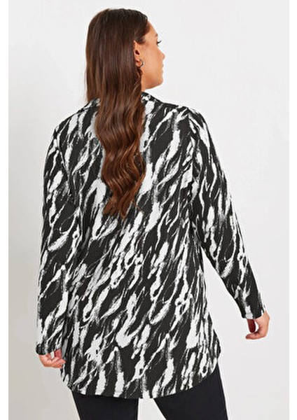 Büyük Beden V Yaka Uzun Kollu Kadın Gömlek Soyut Desenli Esnek Tasarım indirimleri