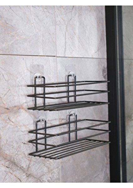 Siyah Yapışkanlı Çok Amaçlı Banyo Düzenleyici Rafı Duş Organizeri Mutfak Rafı 2 Adet modelleri