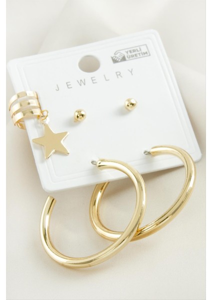 5 Adet Yıldız Boru Halka Küpe 3,5 cm