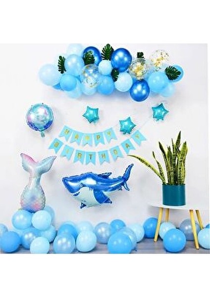 Köpek Balığı Deniz Kızı Kuyruk Folyo Balon Zincir Set fiyatları