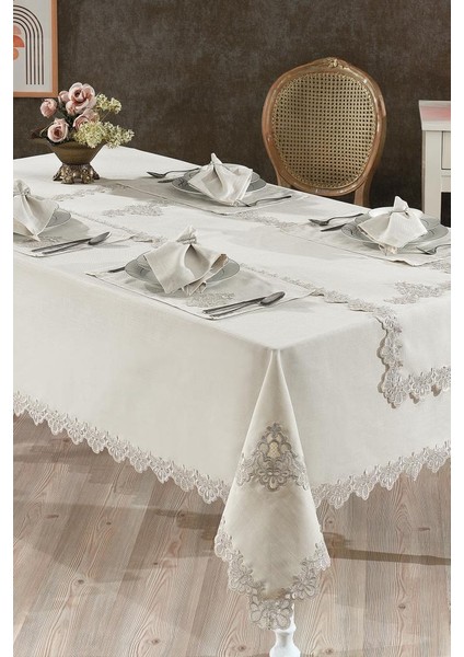 Sahra Fransız Dantelli Yemek Takımı - 26 Parça Cappucino