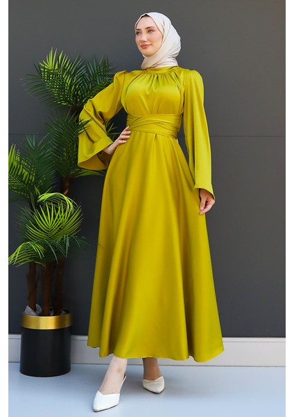Nazlı Tesettür Elbise Yağ Yeşil