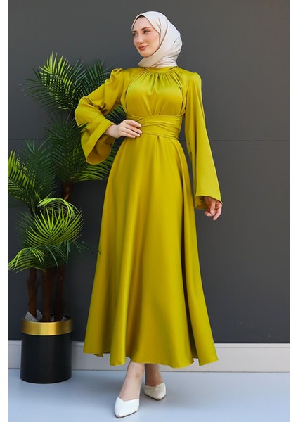 Nazlı Tesettür Elbise Yağ Yeşil modelleri