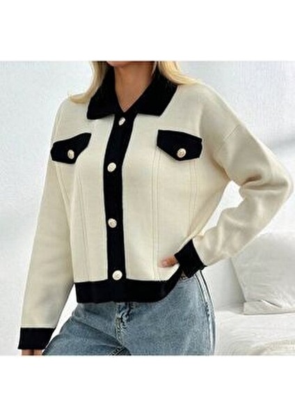 Kadın Polo Yaka Cep Detaylı Triko Hırka modelleri