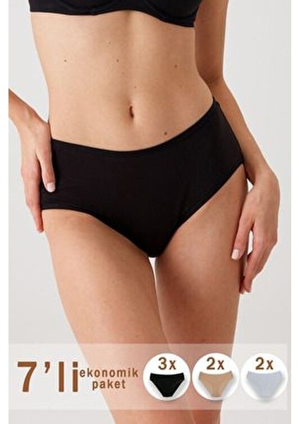 7'li Ekonomik Paket Classic Pamuklu Basic Külot Düz Desen Yumuşak Dokulu