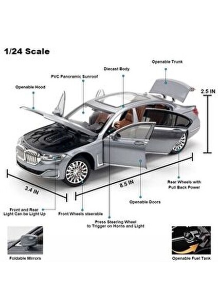 Bmw 760Lİ Araba Bmw 7 Serisi Araba 1:24 Diecast Metal Model Araba Koleksiyon Araba Sesli Işıklı