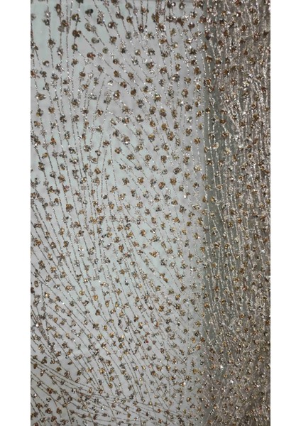 Altın Taş Işlemeli Simli Tül Abiye Kumaşı fiyatları