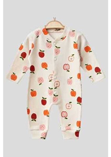 Yenidoğan Bebek Elma Baskılı Çıtçıtlı Bebek Tulumu %100 Pamuk Esnek 1-3-6 Aylık Unısex modelleri