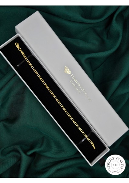 3mm Figaro 22K Altın Kaplama 925 Ayar Gümüş Erkek ve Kadın Zincir Bileklik fırsatları