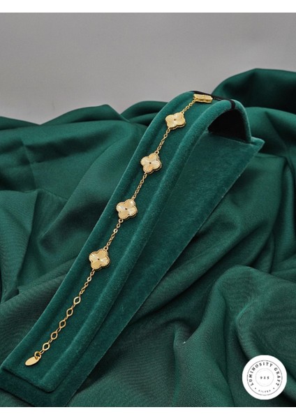 925 Ayar Gümüş Erkek ve Kadın Yonca Model Altın Kaplama Bileklik - Van